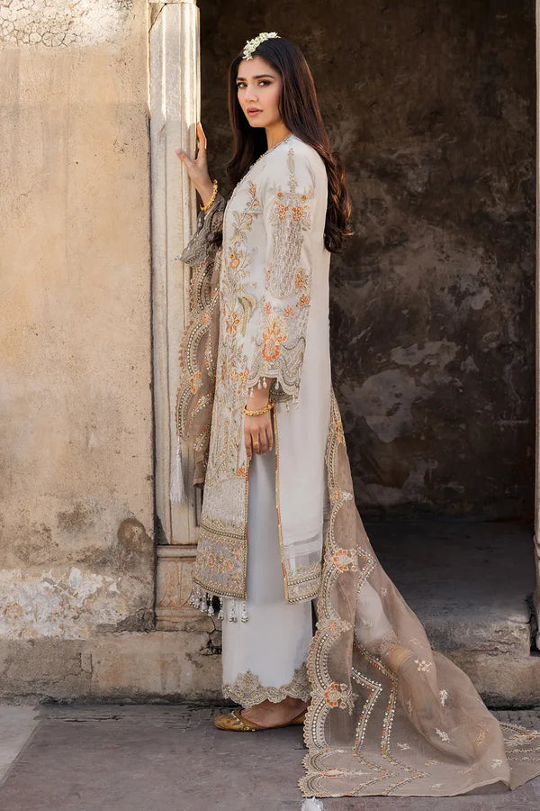 Imrozia Serene I-224 MUSHK - Sophisticated Gray Embroidered Organza Suit with Khadi Net Dupatta (Unstitched 3-Piece)