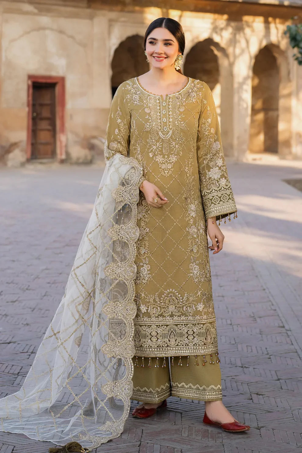 Imrozia Serene I-226 RUTAJ - Luxury Embroidered Organza Suit in Mustard (Unstitched 3-Piece)