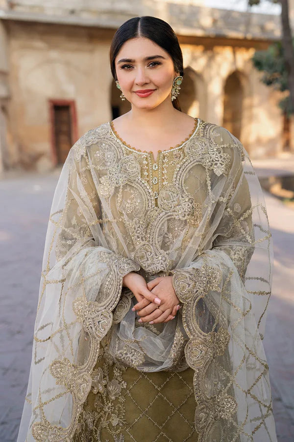 Imrozia Serene I-226 RUTAJ - Luxury Embroidered Organza Suit in Mustard (Unstitched 3-Piece)