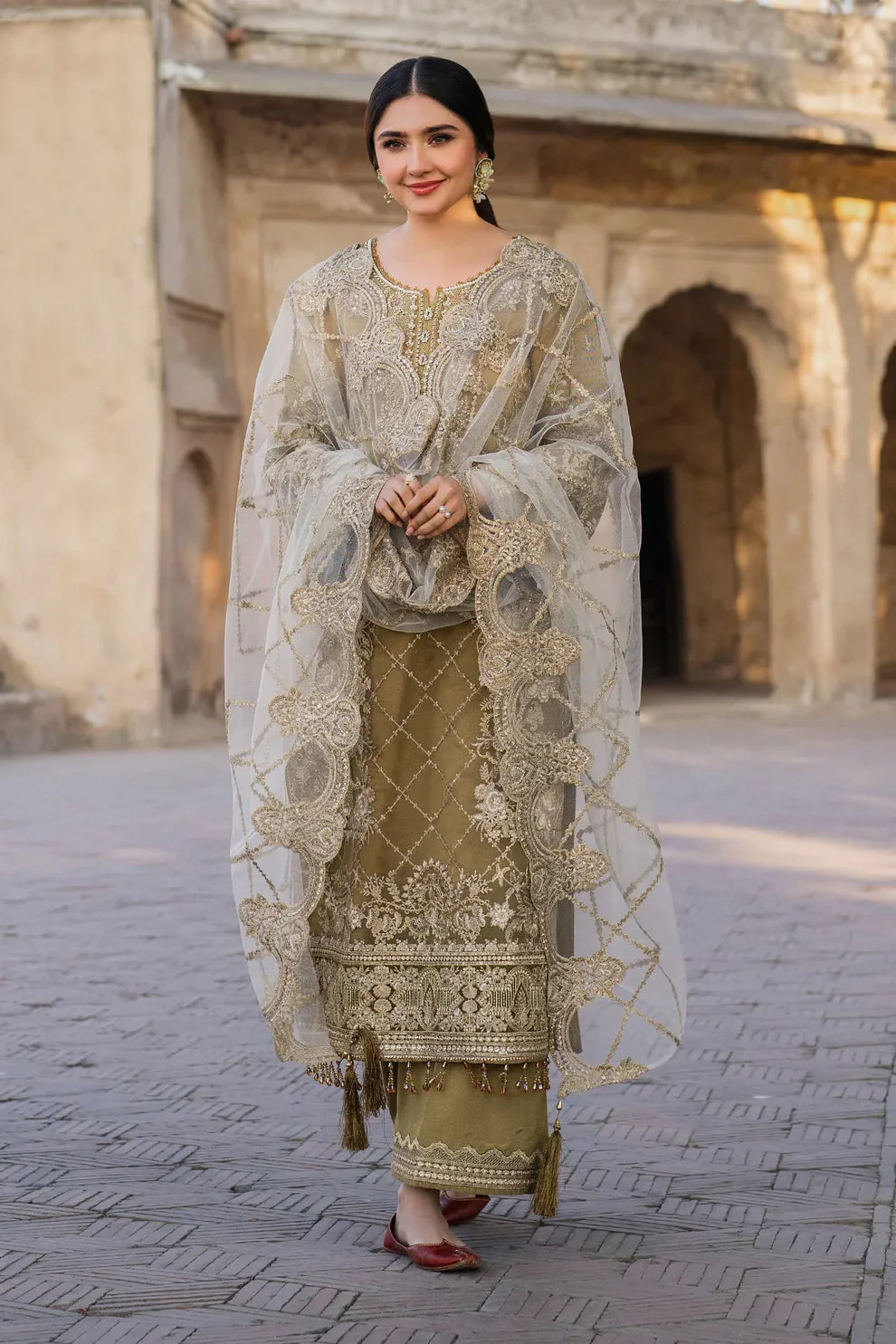 Imrozia Serene I-226 RUTAJ - Luxury Embroidered Organza Suit in Mustard (Unstitched 3-Piece)