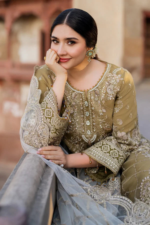 Imrozia Serene I-226 RUTAJ - Luxury Embroidered Organza Suit in Mustard (Unstitched 3-Piece)