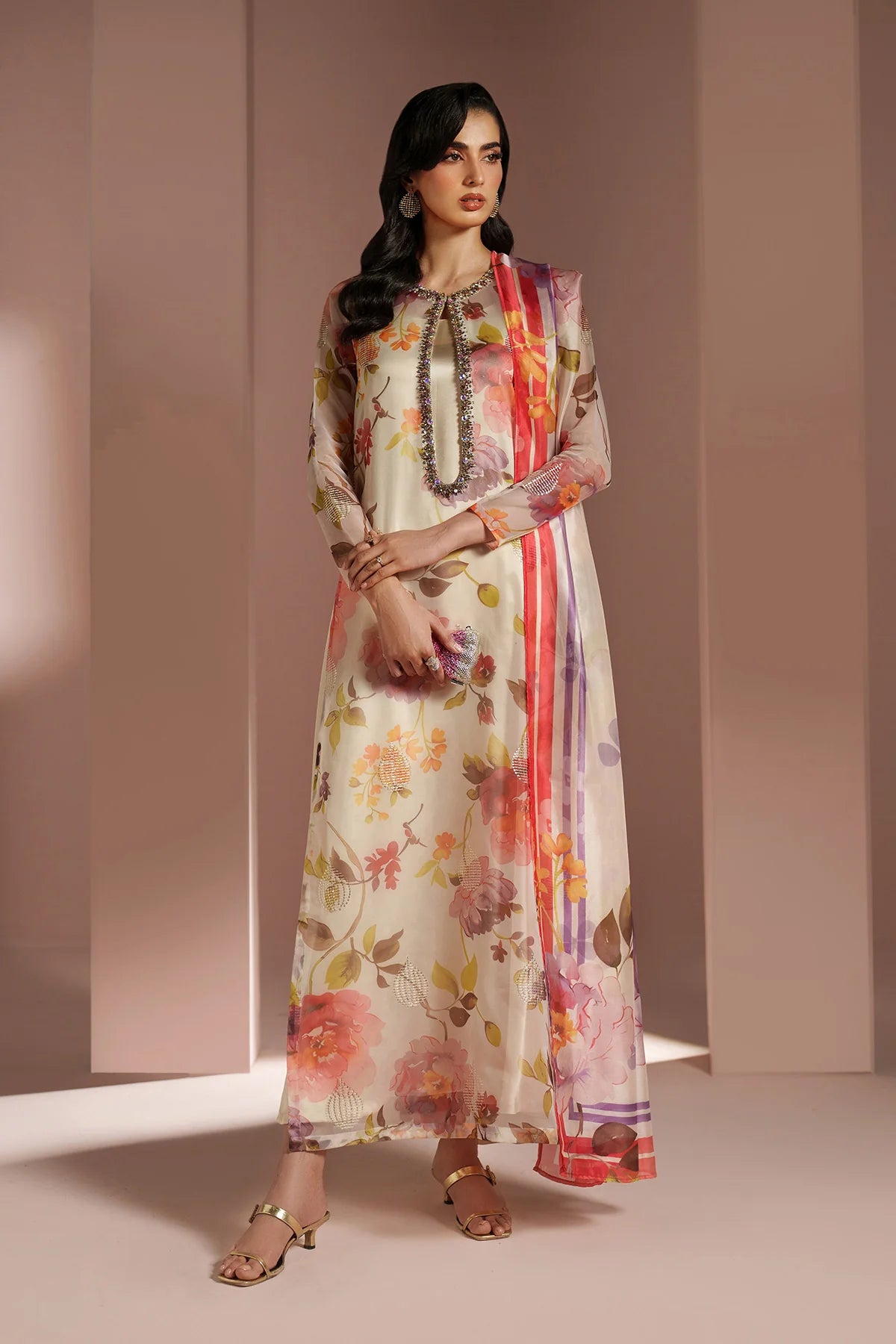 Skin Printed Dress 4 piece - RTW1032 - Alizeh
