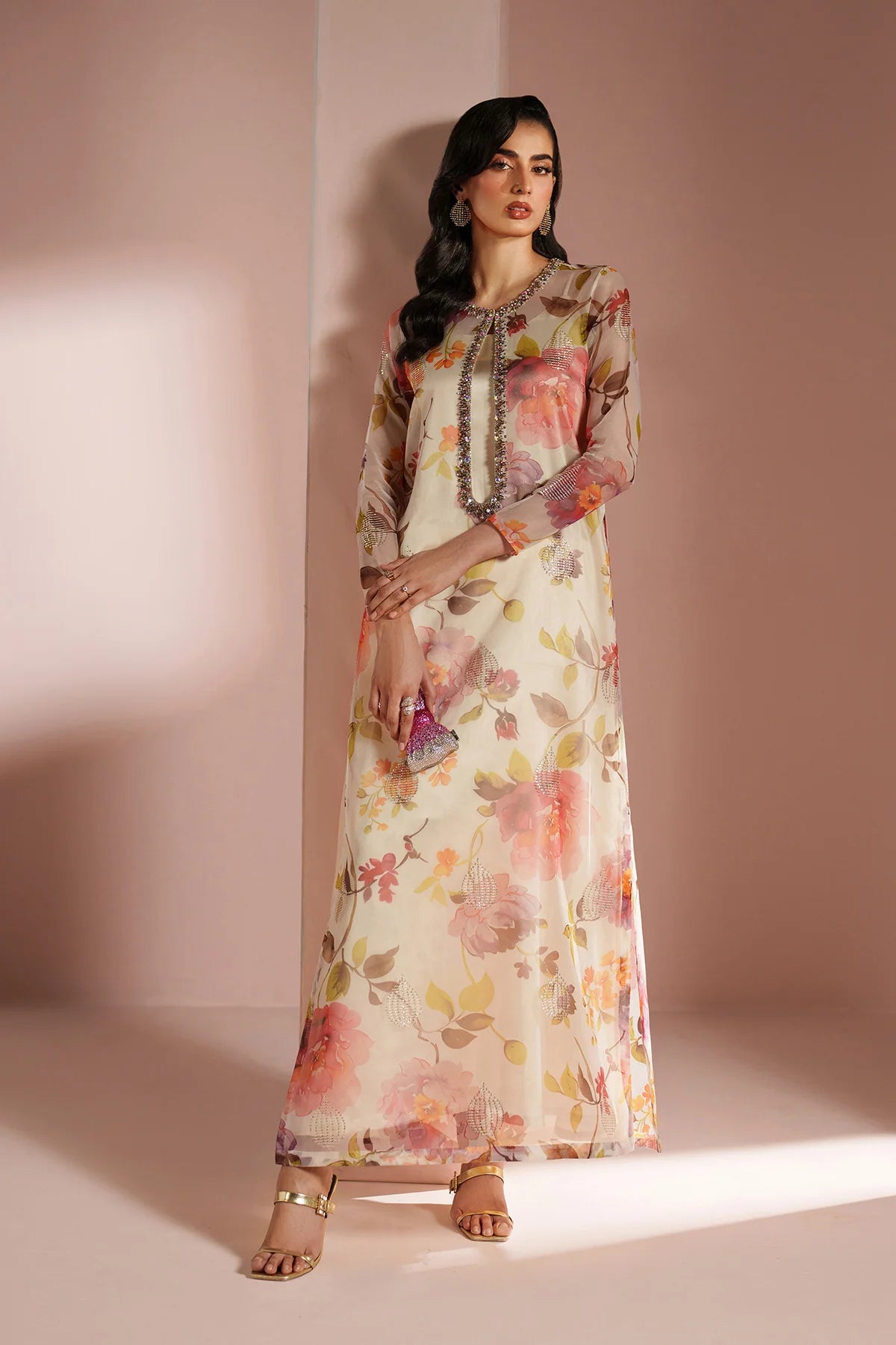 Skin Printed Dress 4 piece - RTW1032 - Alizeh