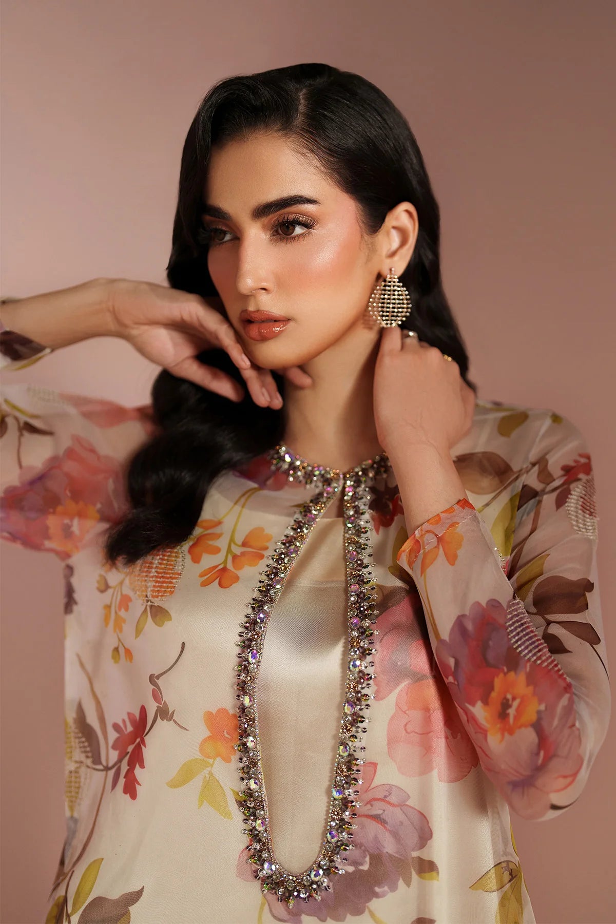 Skin Printed Dress 4 piece - RTW1032 - Alizeh