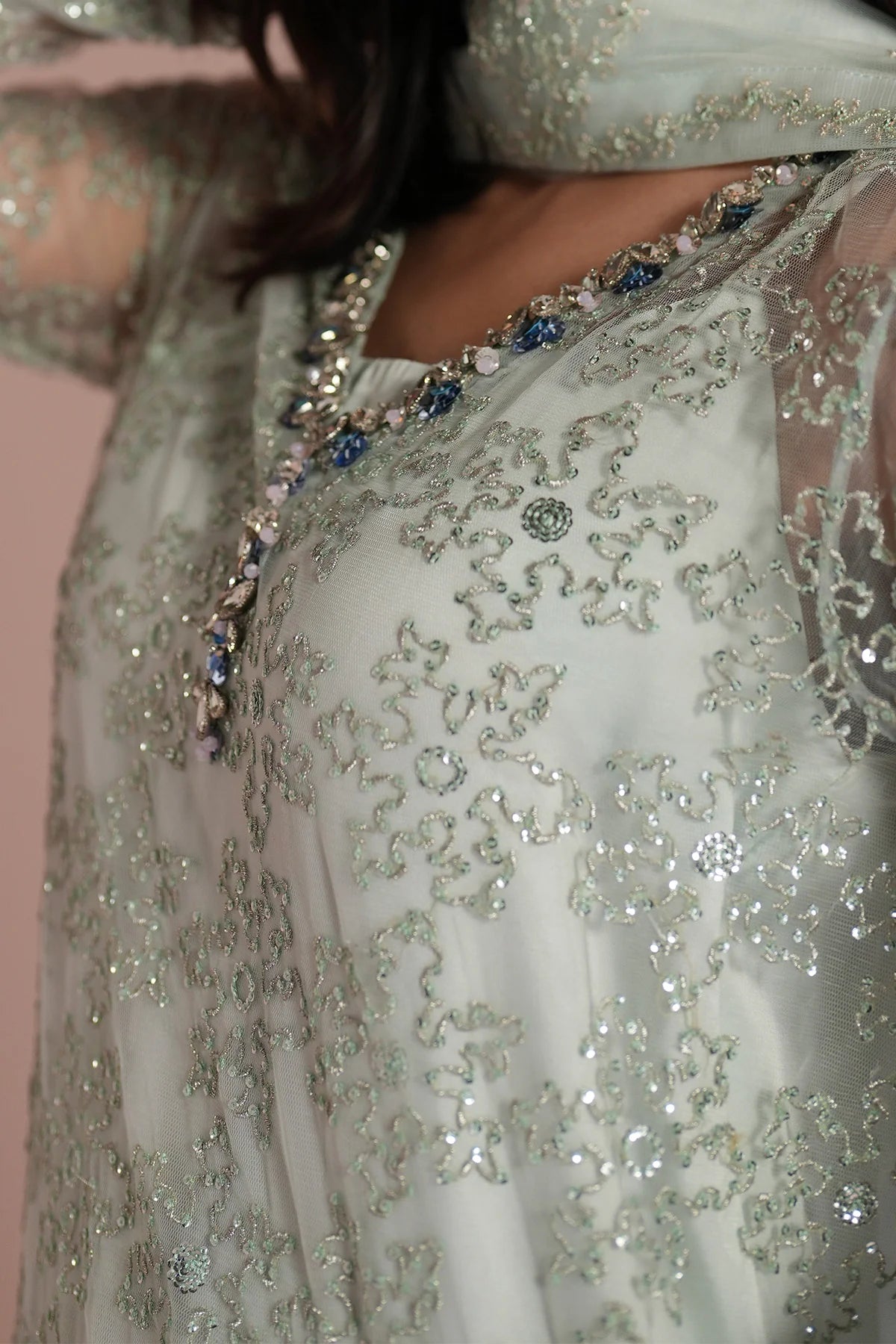 Ice Blue Dress 4 Piece - RTW1033 - Alizeh