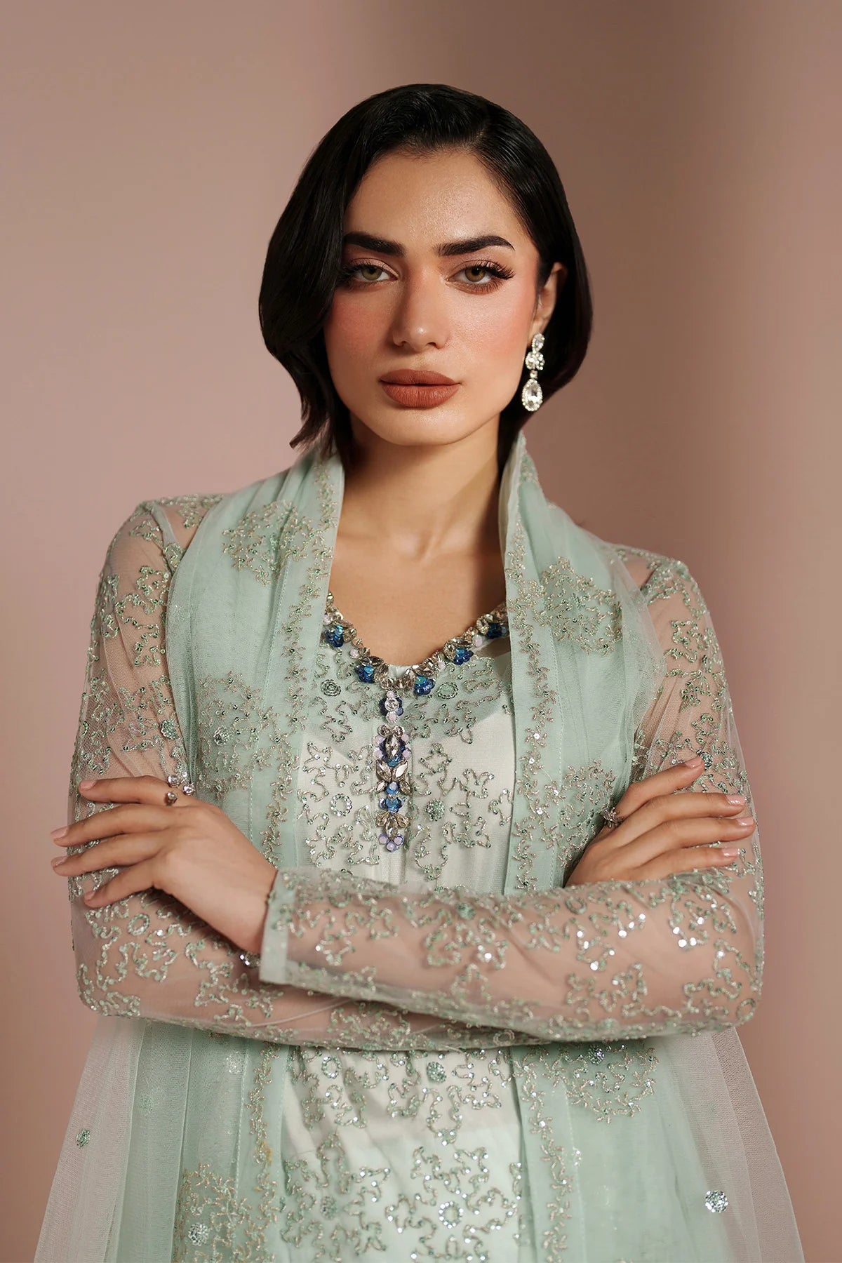Ice Blue Dress 4 Piece - RTW1033 - Alizeh