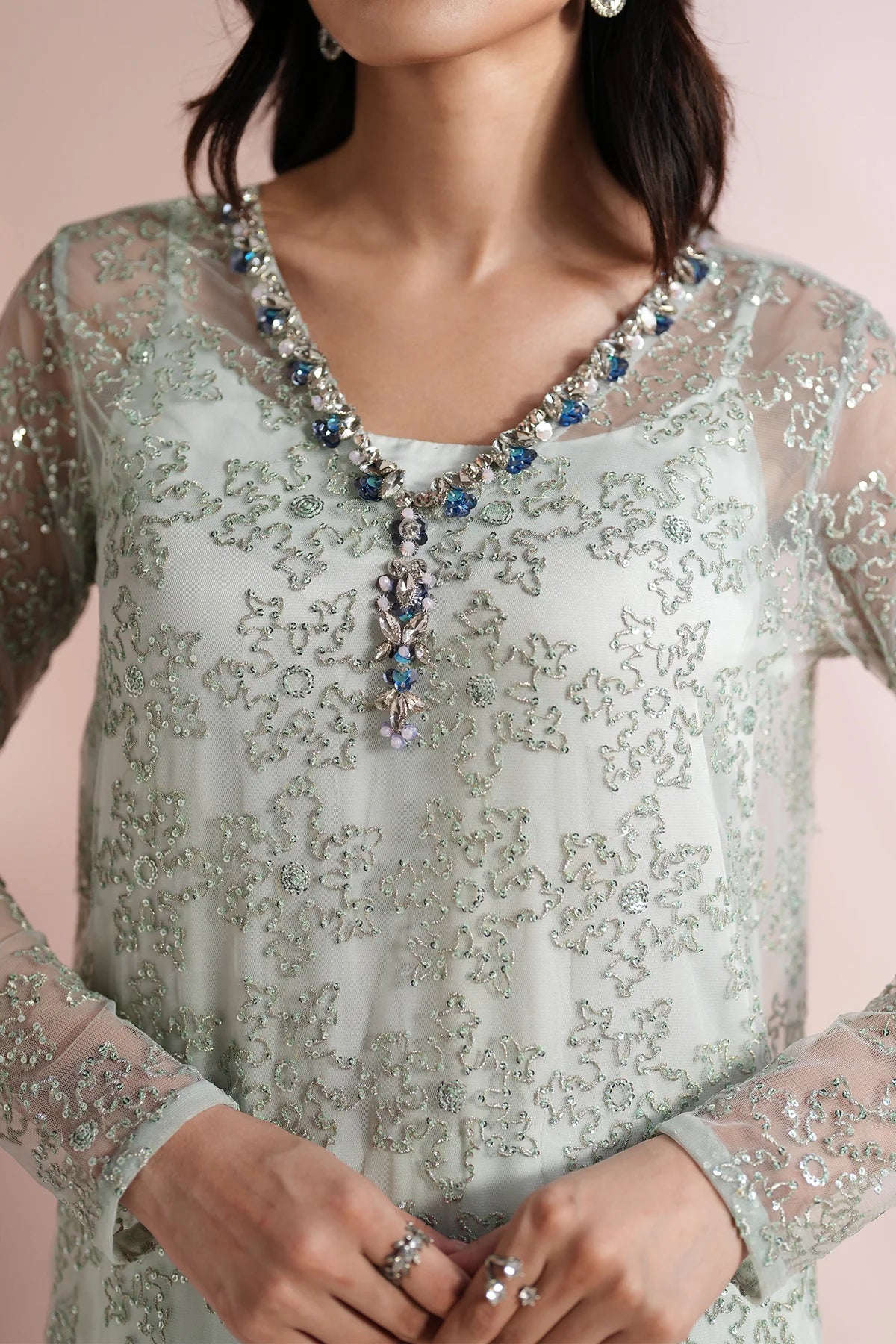 Ice Blue Dress 4 Piece - RTW1033 - Alizeh