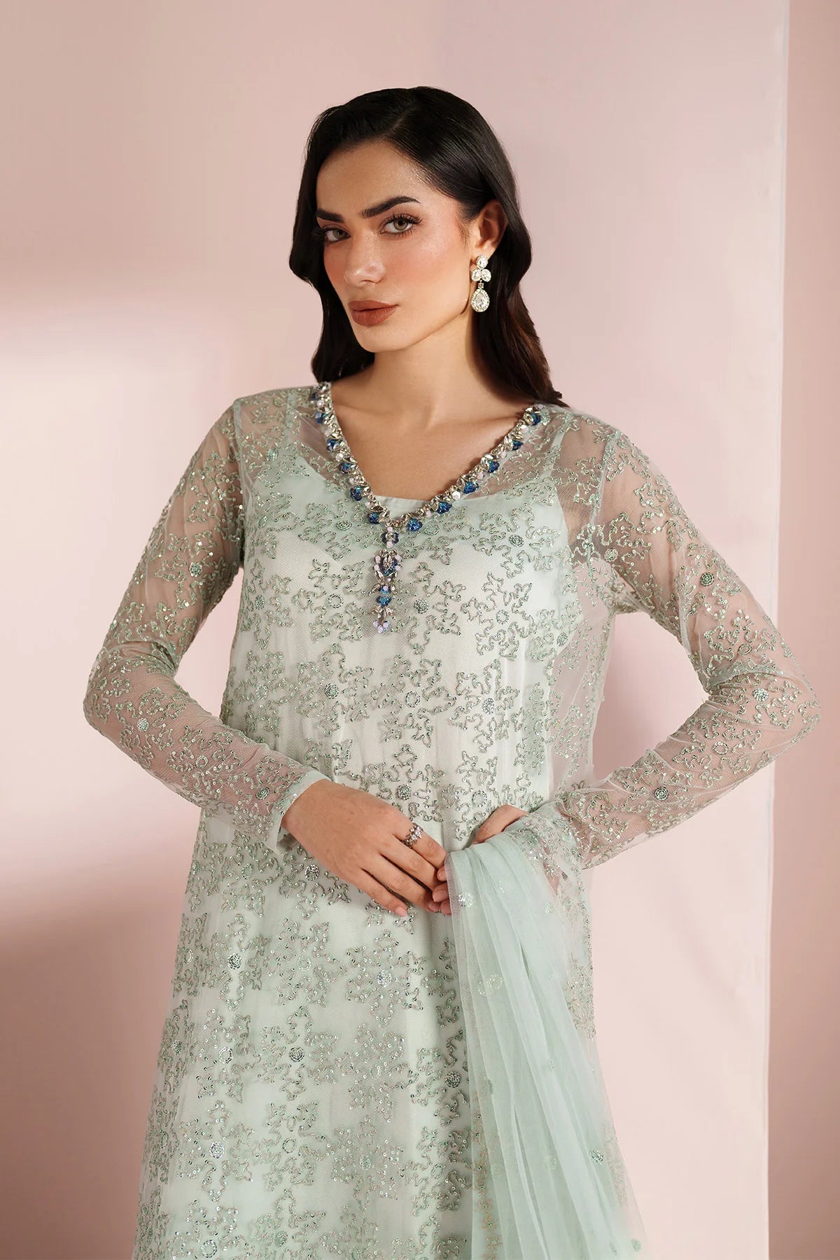 Ice Blue Dress 4 Piece - RTW1033 - Alizeh
