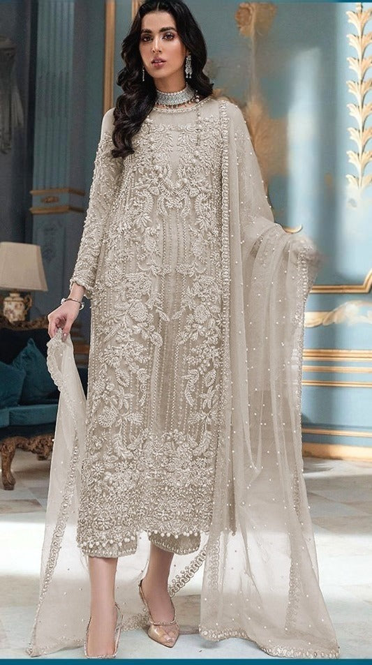 Maria B Adela By Mushq – White Formal Collection | Hand-Embellished Organza 3-Piece Suite