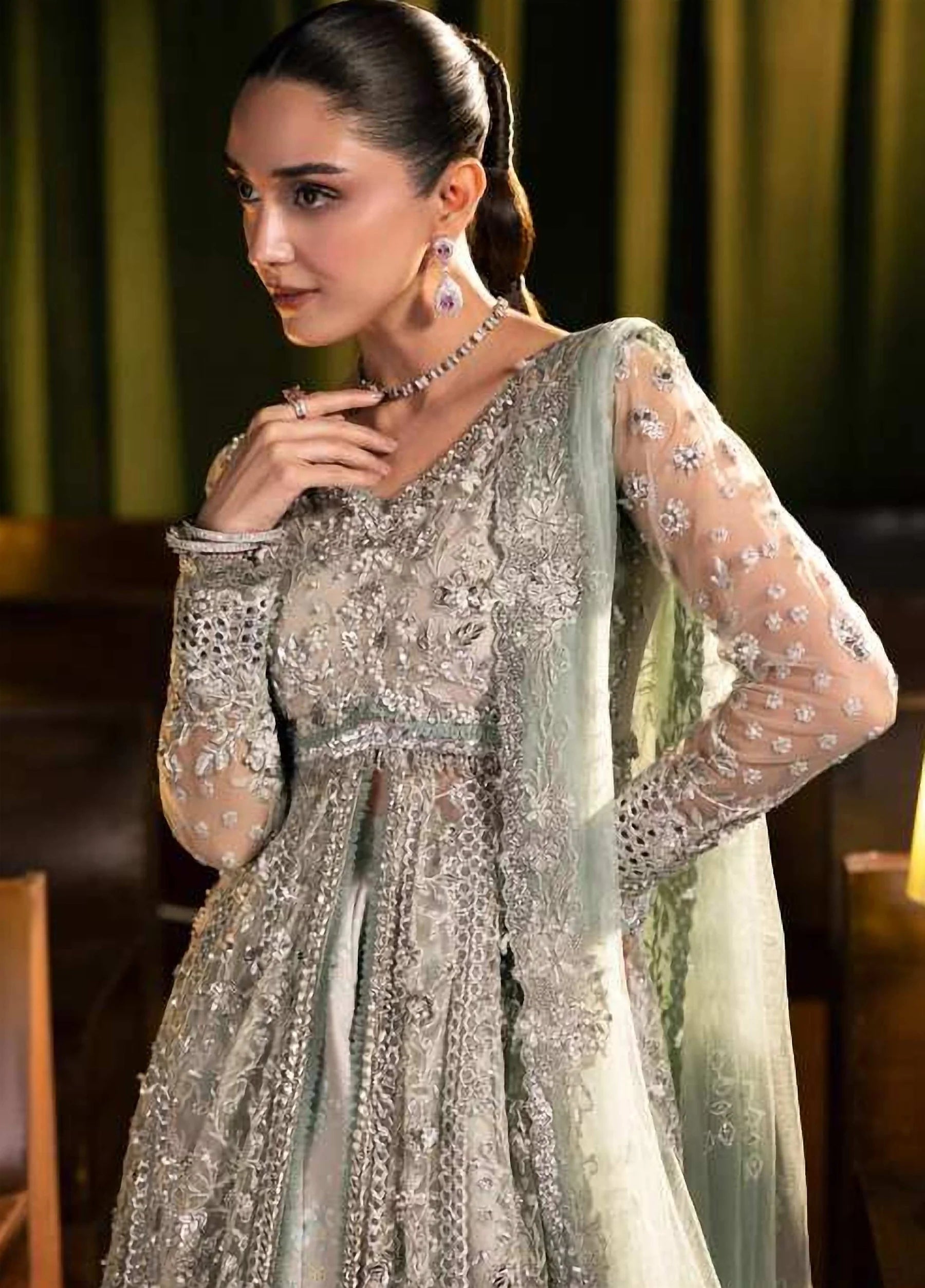 Seranade by Elaf Unstitched Embroidered Organza Suit - Moonveil EHM-06