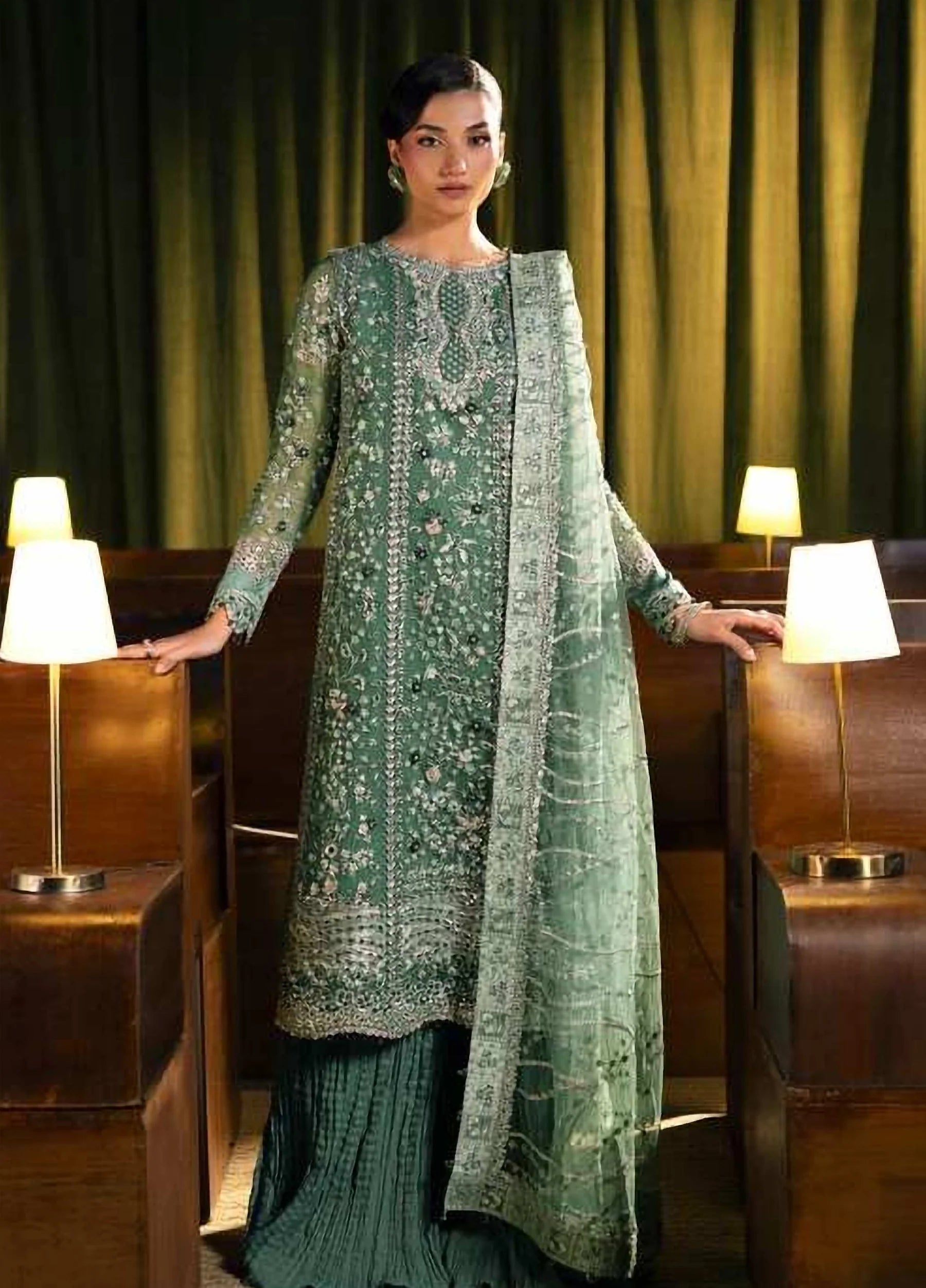 Seranade by Elaf Unstitched Embroidered Organza Suit - Verdella EHM-10