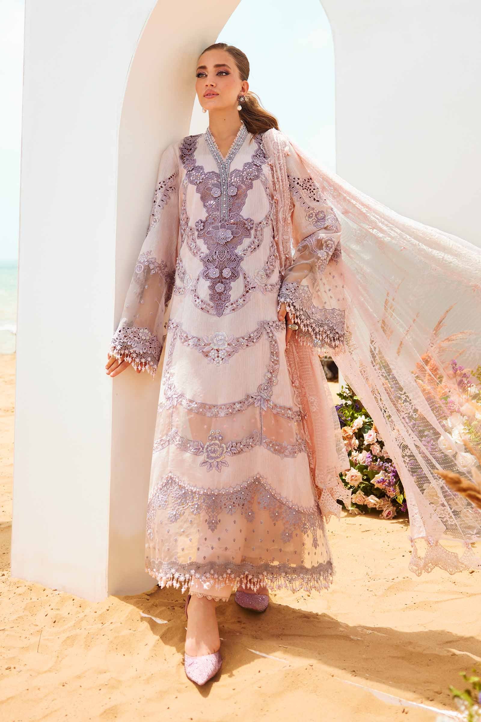 3 Piece Unstitched Embroidered Jacquard Lawn Suit | EID LAWN-25-02 - MARIA.B