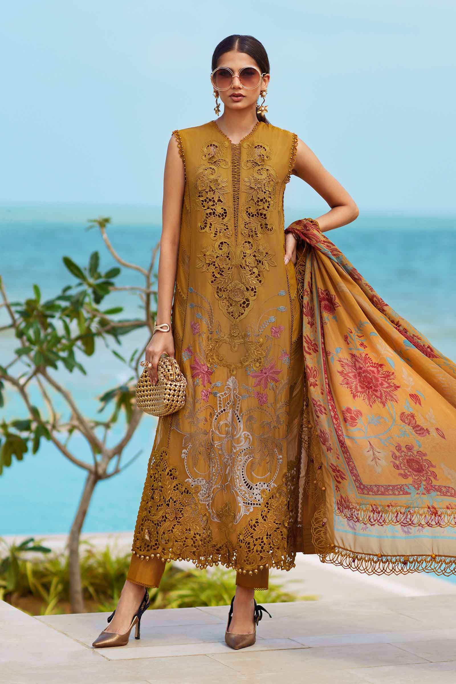 3 Piece Unstitched Embroidered Lawn Suit | EID LAWN-25-06 - MARIA.B