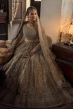 Maria B Faiza Saqlain – Mah | Hand Embellished Beige Tissue Bridal Lehnga Set