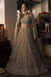 Maria B Faiza Saqlain – Mah | Hand Embellished Beige Tissue Bridal Lehnga Set