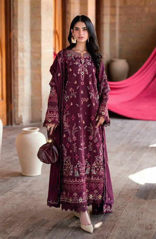 Florent Shades of Winter Embroidered Marina Twill Unstitched 3 Piece Suit FL13A Purple - Luxury
