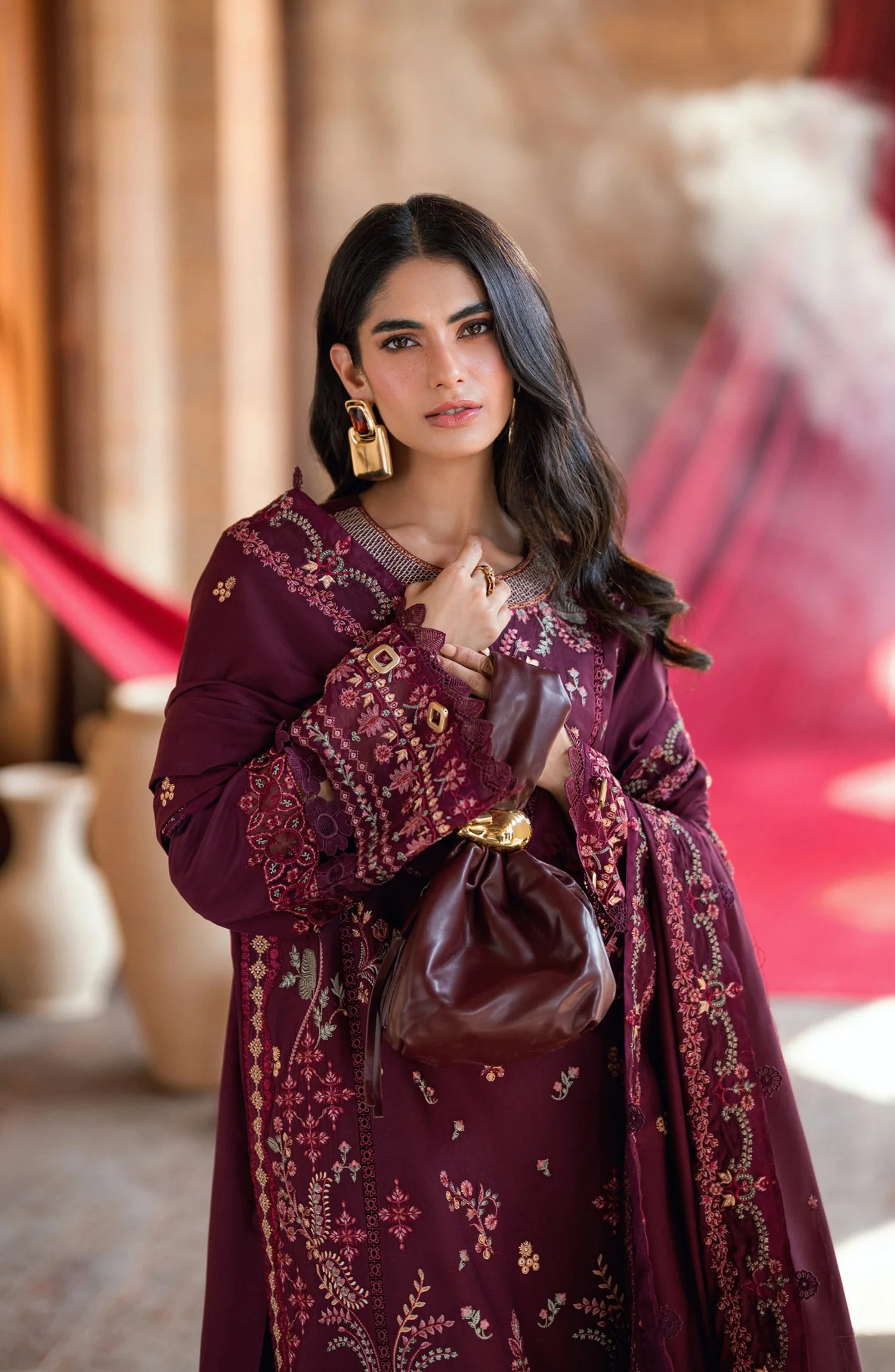 Florent Shades of Winter Embroidered Marina Twill Unstitched 3 Piece Suit FL13A Purple - Luxury