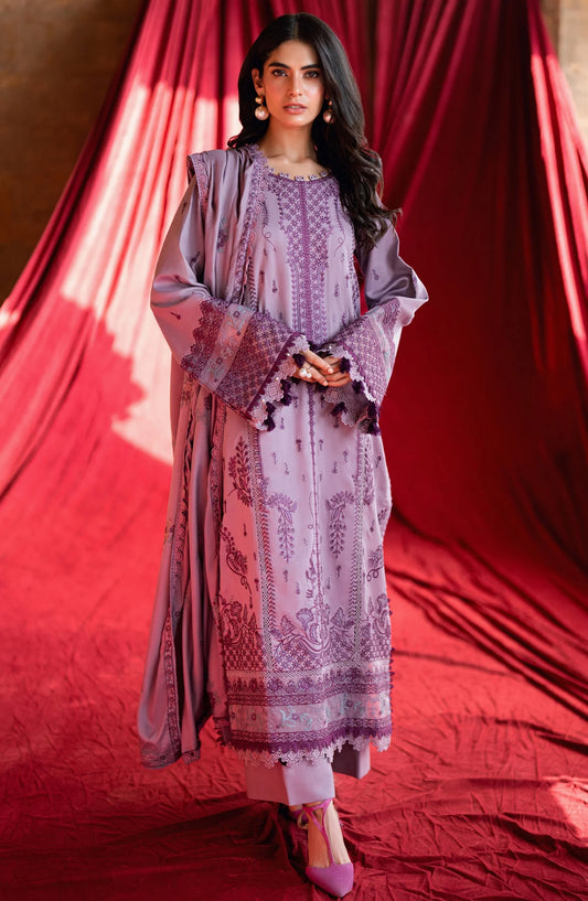 Florent Shades of Winter Embroidered Marina Twill Unstitched 3 Piece Suit FL 5A Purple - Luxury