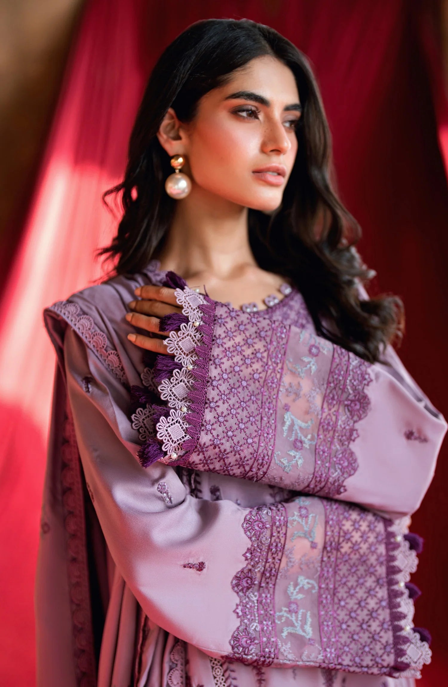 Florent Shades of Winter Embroidered Marina Twill Unstitched 3 Piece Suit FL 5A Purple - Luxury