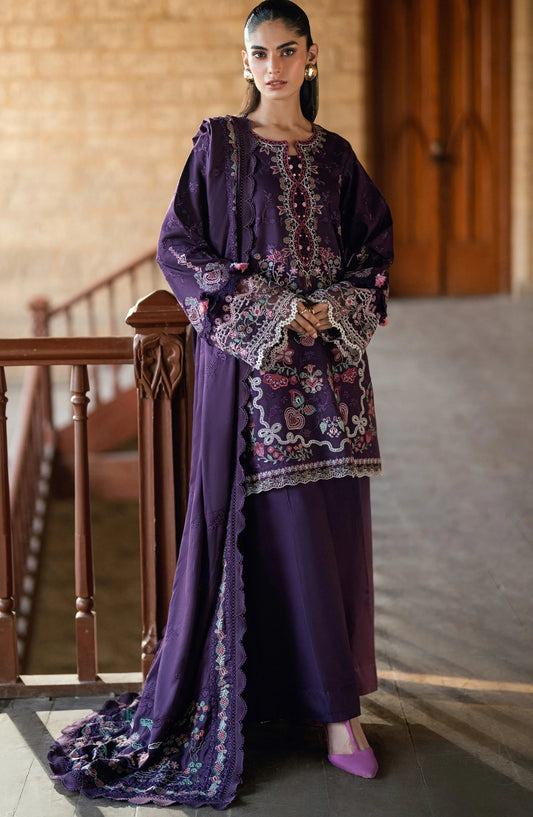 Florent Shades of Winter Embroidered Marina Twill Unstitched 3 Piece Suit - FL-7A  NAVE BLUE Luxury