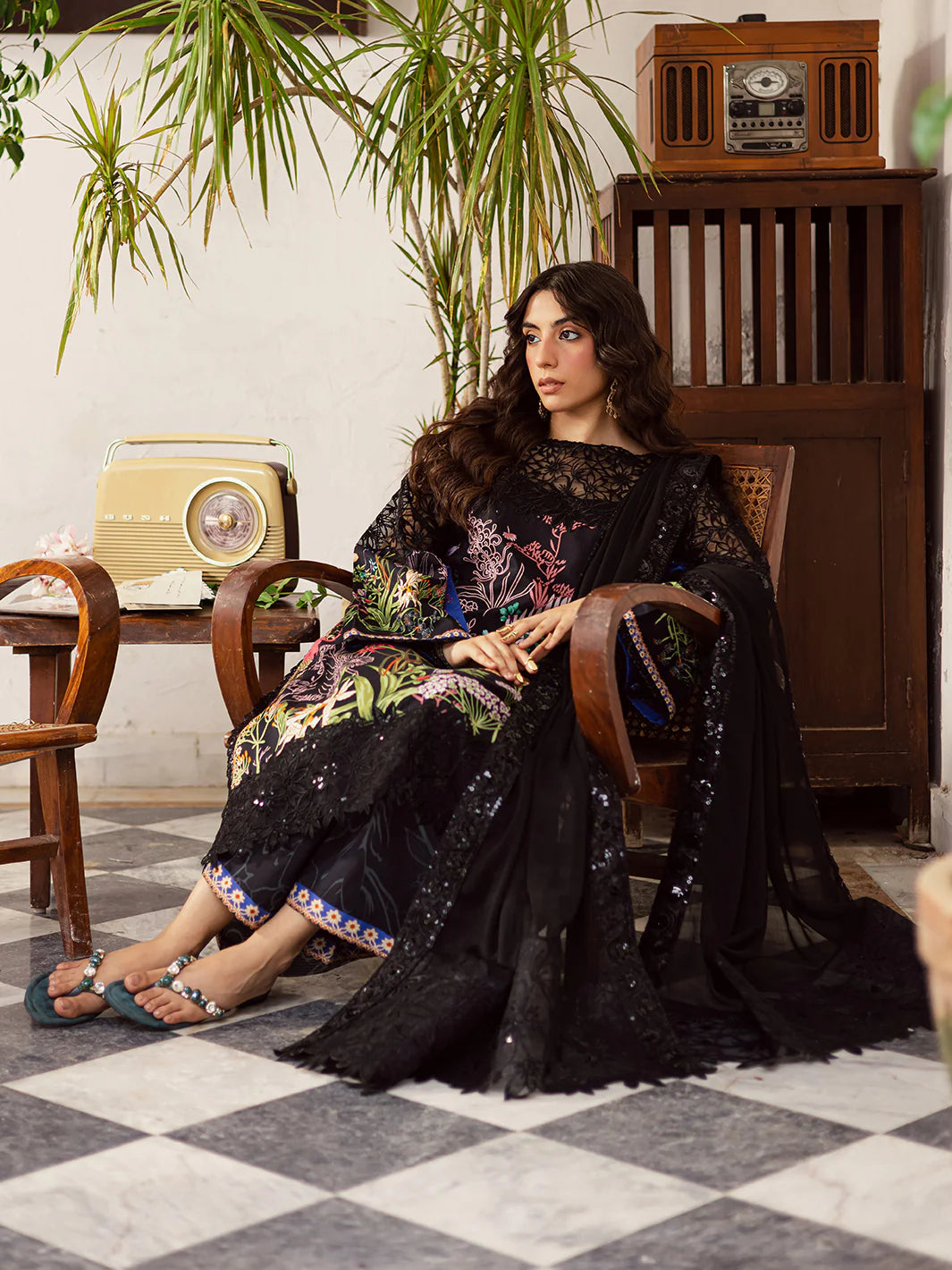 MAHNUR Gulzar Viscose | G-01 | Black Floral Embroidered 3-Piece Unstitched Winter Suit