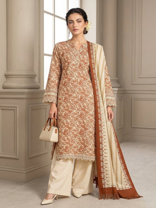 Zoya 3 Piece Printed Marina With Printed Pure China Wool Shawl MA-4