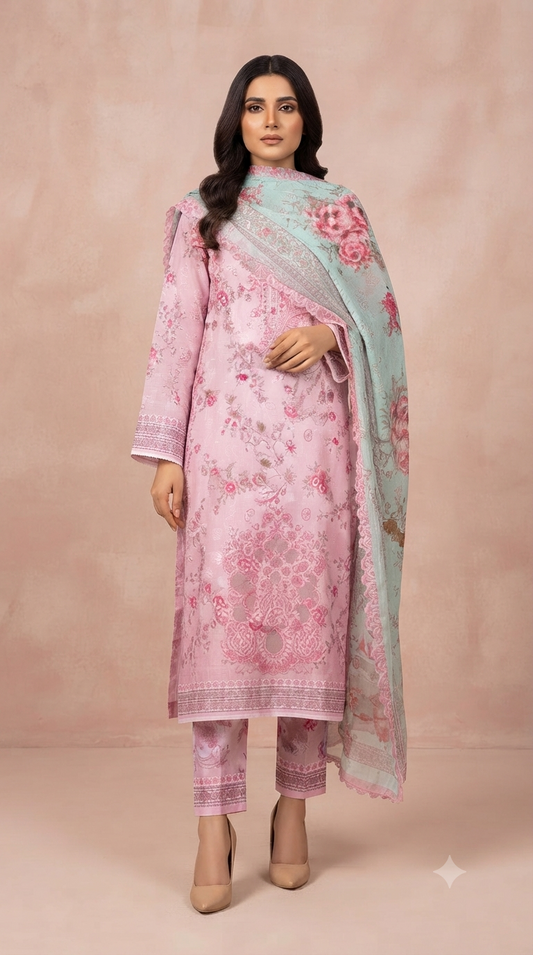 Anzish - Lawn Embroidered Front with Fourside Patti Chiffon Dupatta (D# 2405-A)