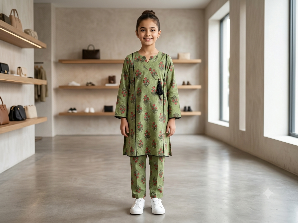 Bin Saeed Girls Printed 2 Piece Stitched Frock Suit | Sizes 6-14 years