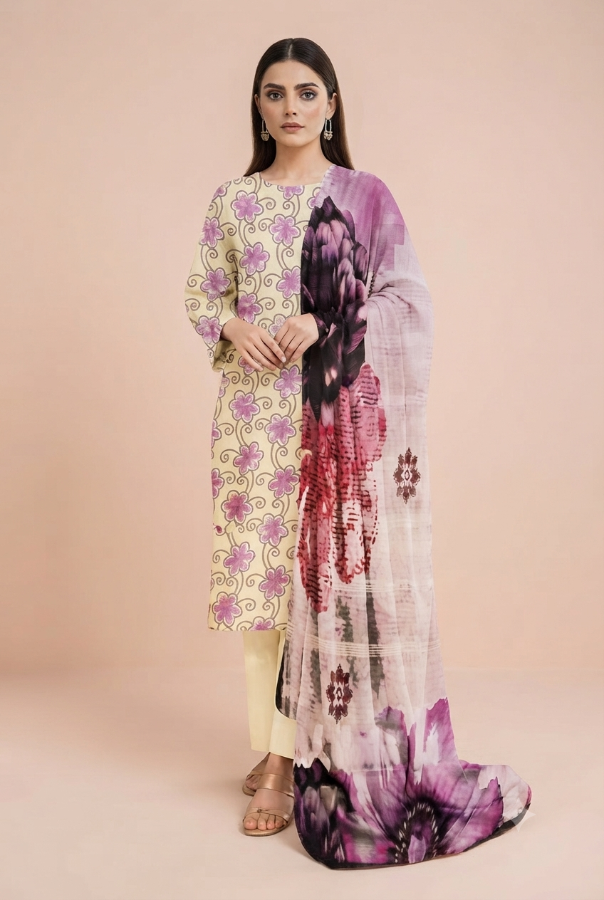 Romania - Premium Printed Lawn 3-Piece Suit (D#08)