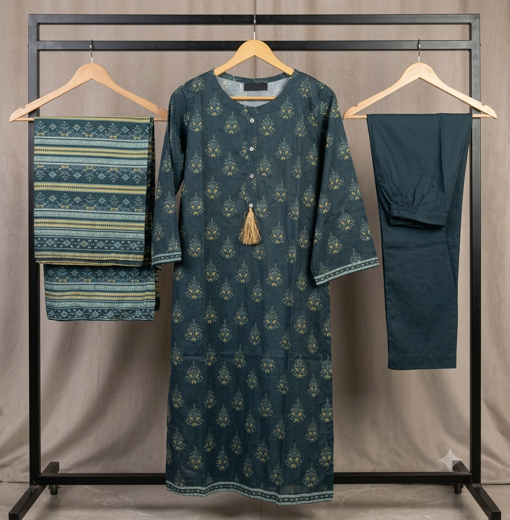 MUZNAH 3-PC stitched Printed Lawn Suit - M-23