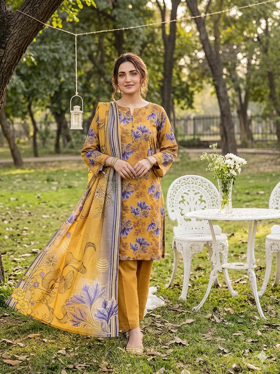 Unstitched 3-Piece Digital Print Lawn Suit B-13