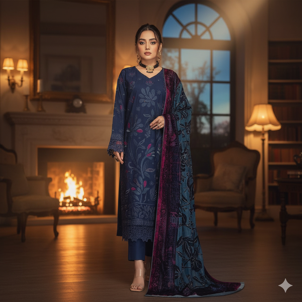 💙 PAYAL Luxury Winter Collection - Deep Blue Velvet Palachi Shawl 💙