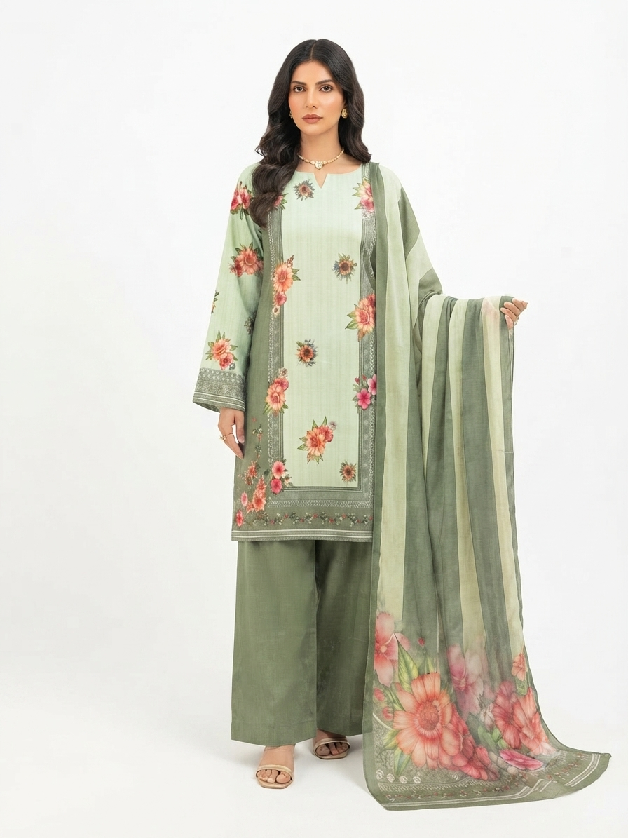3 Piece Digital Printed Linen Suit | L#10