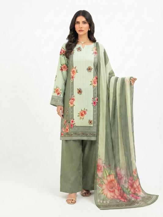 3 Piece Digital Printed Linen Suit | L#10