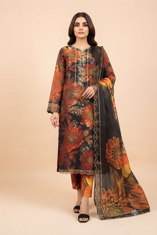 Anzish - Lawn Embroidered Front with Fourside Patti Chiffon Dupatta (D# 2403-B)