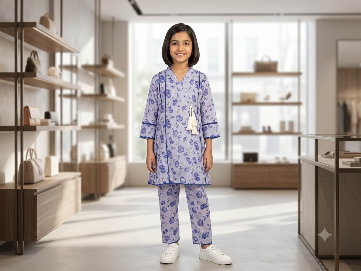 Bin Saeed Girls Printed 2 Piece Stitched Frock Suit | Sizes 6-14 years