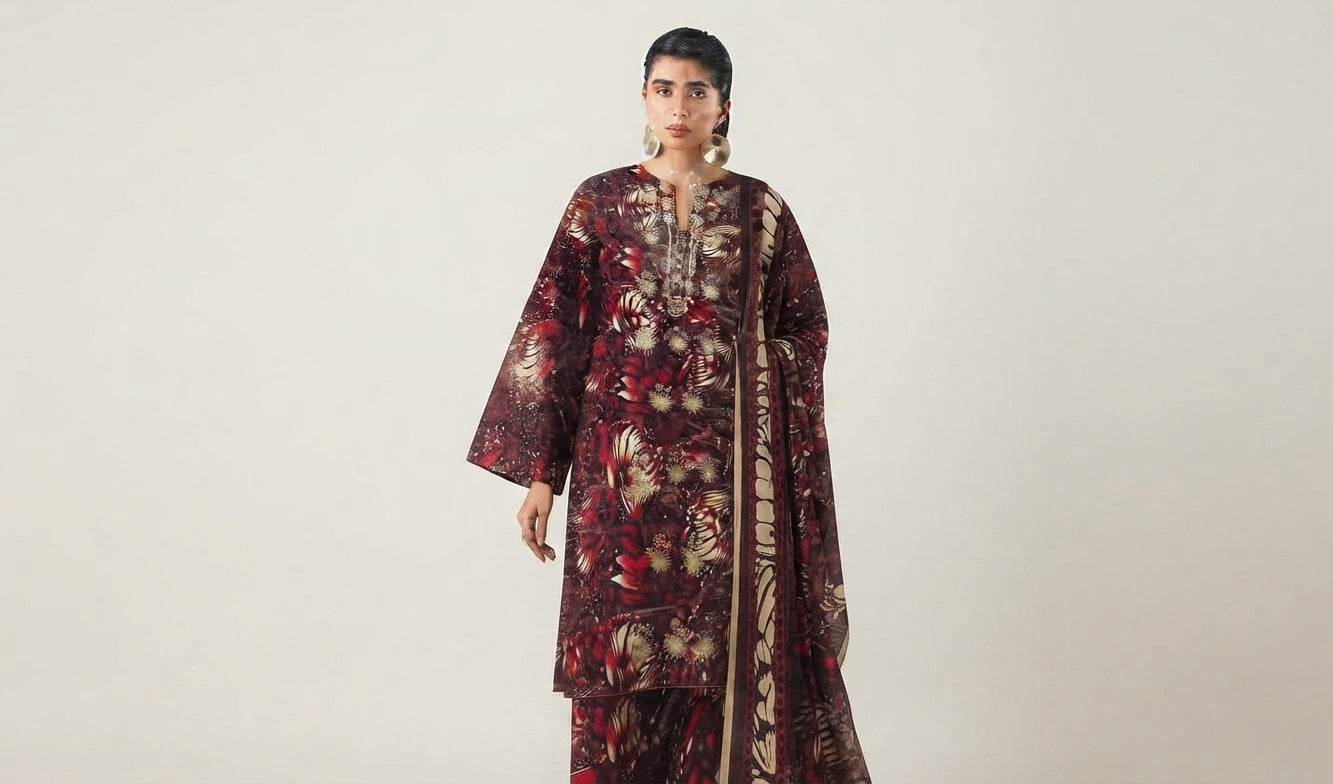 3 Piece Embroidered Linen Suit | L#23