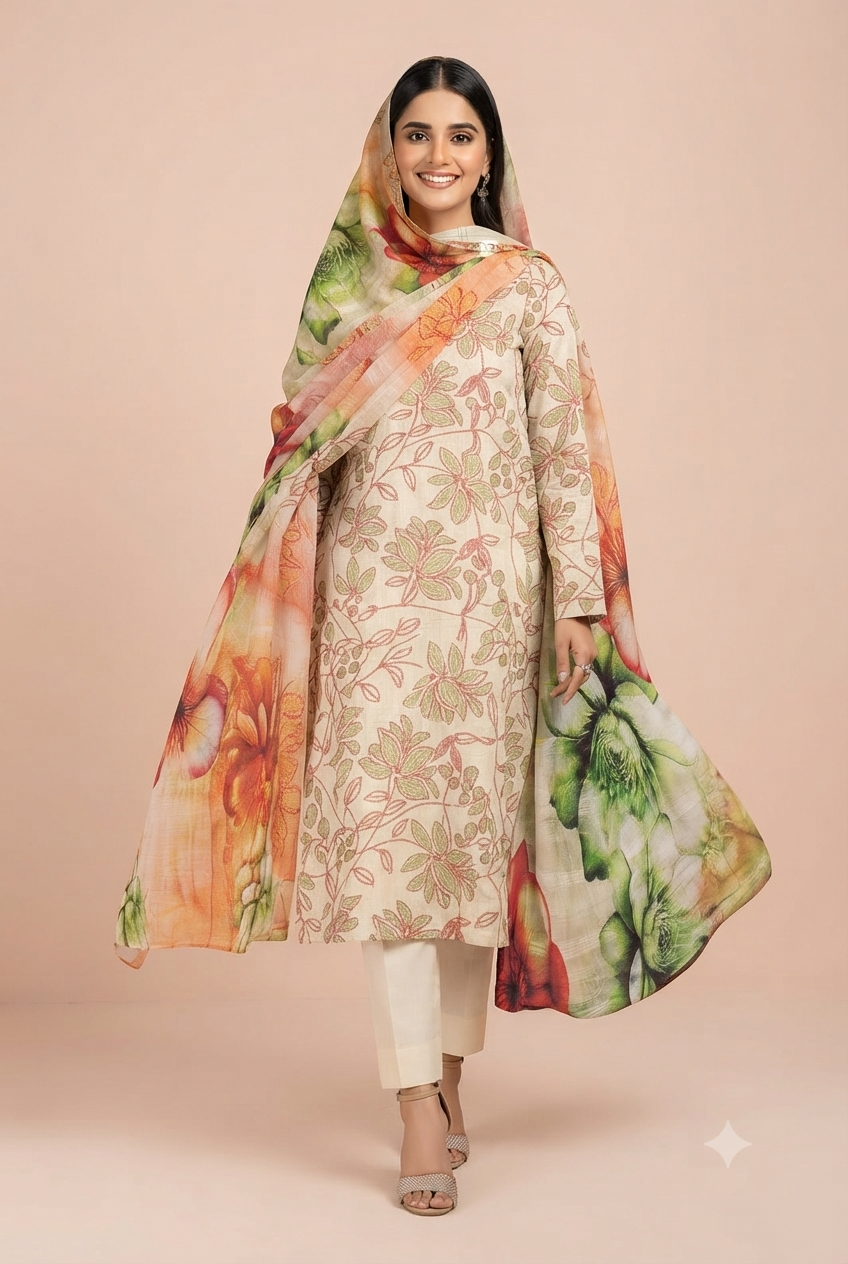 Romania - Premium Printed Lawn 3-Piece Suit (D#01)