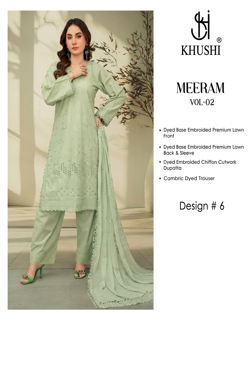 Khushi Meeram Luxury Embroidered Lawn Suit Vol-2 – Design # 6