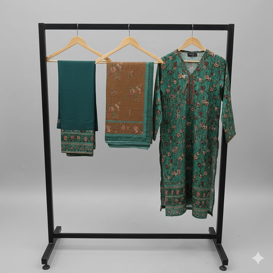 MUZNAH Elegant 3-PC stitched Printed Suit