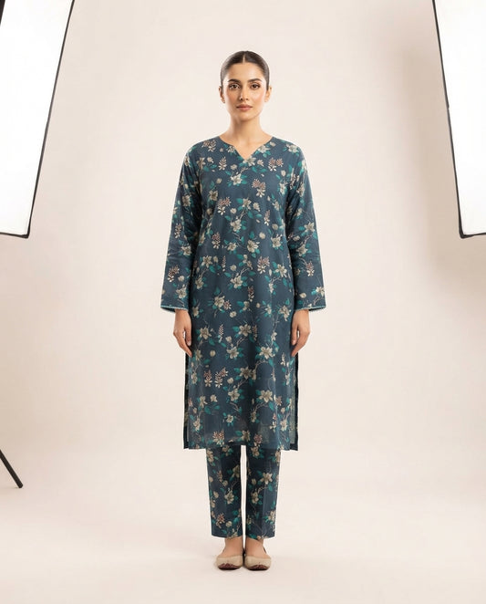 2-Piece Printed Stitched Khaddar Suit k-10