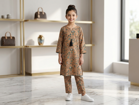 Bin Saeed Girls Printed 2 Piece Stitched Frock Suit | Sizes 6-14 years
