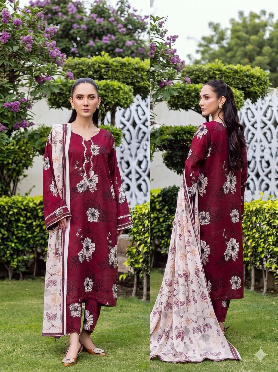 Unstitched 3-Piece Digital Print Lawn Suit B-27