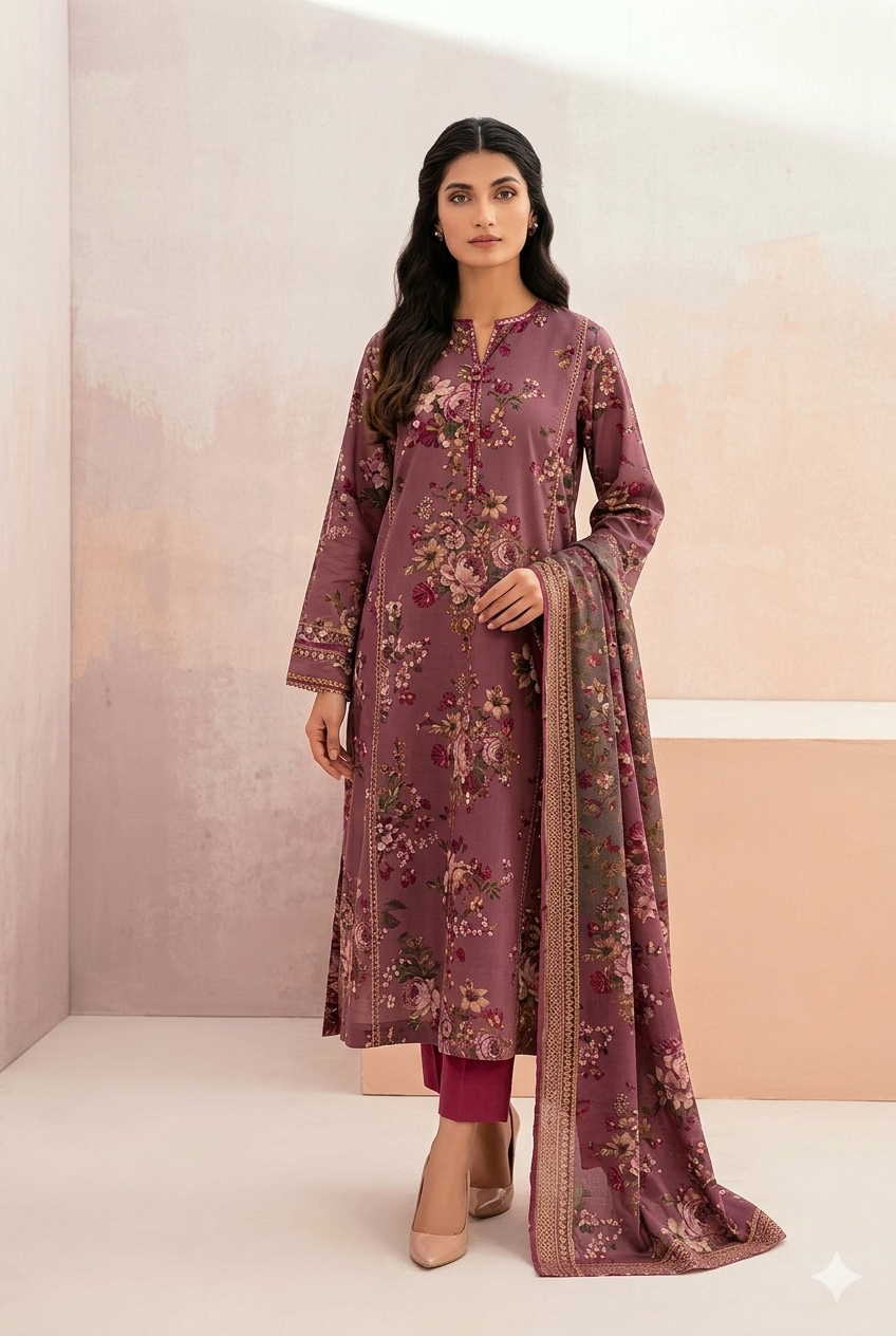 Unstitched 3-Piece Digital Print Lawn Suit B-04