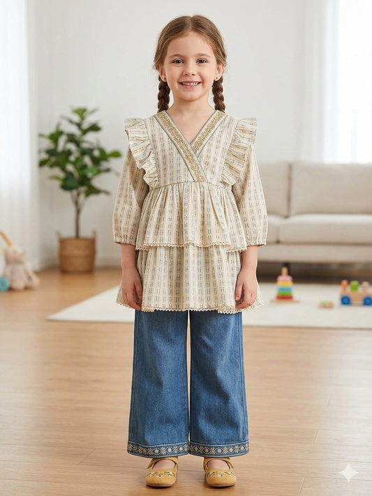 Girls Casual Summer Outfit K-13 | Top with Denim Trouser