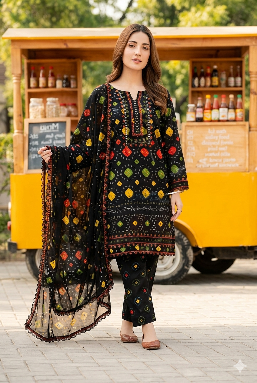 Premium Printed Lawn 3-Piece Unstitched Suit - Sequence Boring Patch Work EMB-08