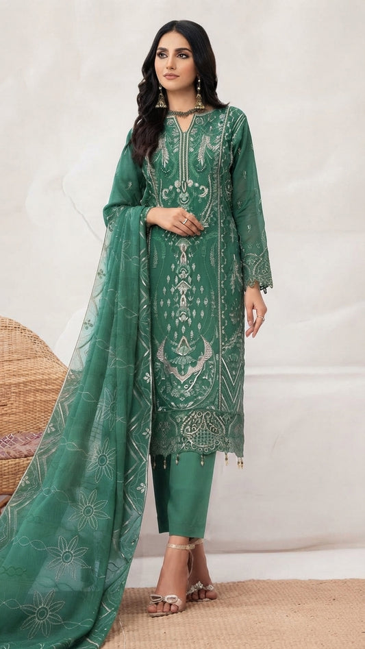 MIRAB by Bin Hameed: Luxury Embroidered Chiffon Stitch Suit - MBH-04