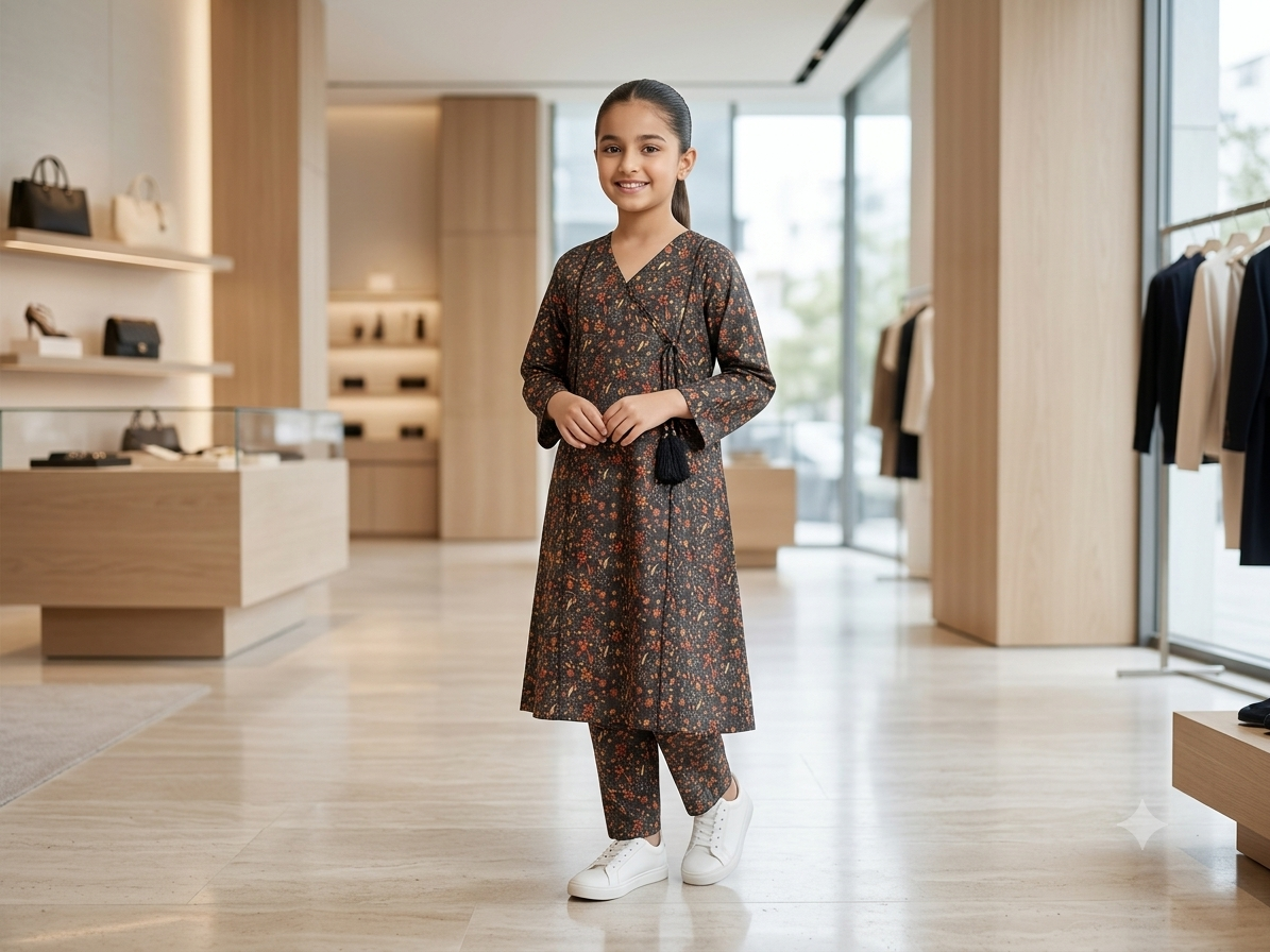 Bin Saeed Girls Printed 2 Piece Stitched Frock Suit | Sizes 6-14 years