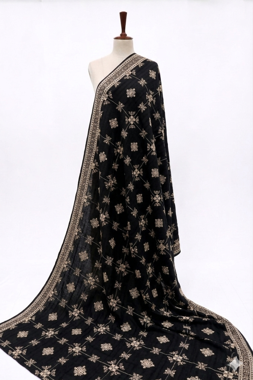 Premium Embroidered Lawn Shawl – Elegant Soft Fabric with Fancy Border