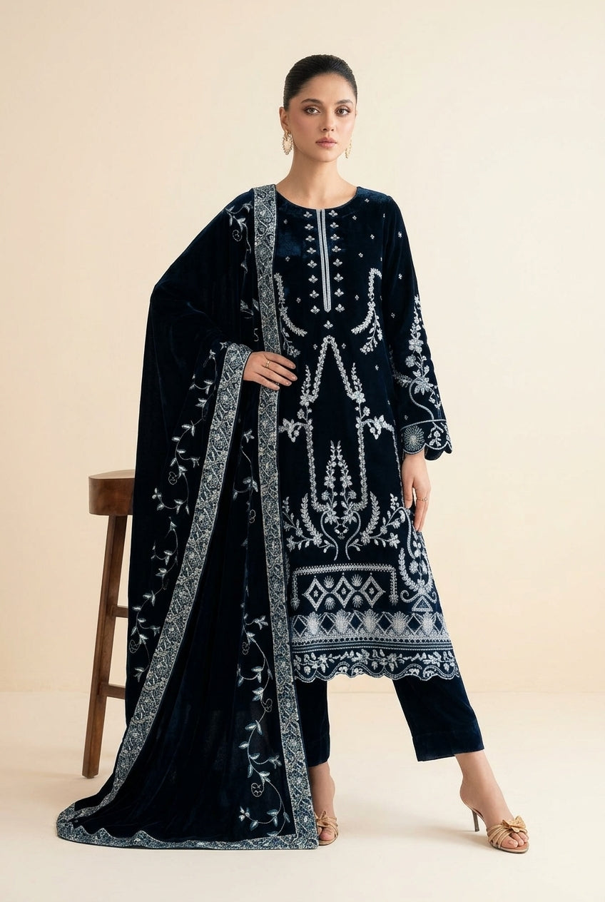 Rakhna Ramay Raaj Luxury Velvet Embroidered Unstitched 3 Piece Suit | RD-3904